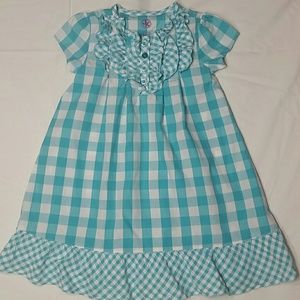 J. Khaki plaid & gingham white & aqua dress 4t